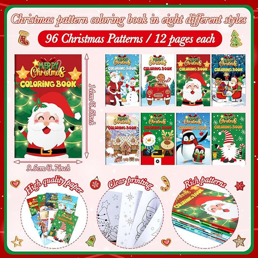 Cholemy 56 Pcs Christmas Coloring Books for Kids Party Favors Mini Christmas Coloring Books Bulk DIY Art Winter Small Coloring Books Xmas Stockings Goodie Bags Stuffers Party Supplies(Classic Style)