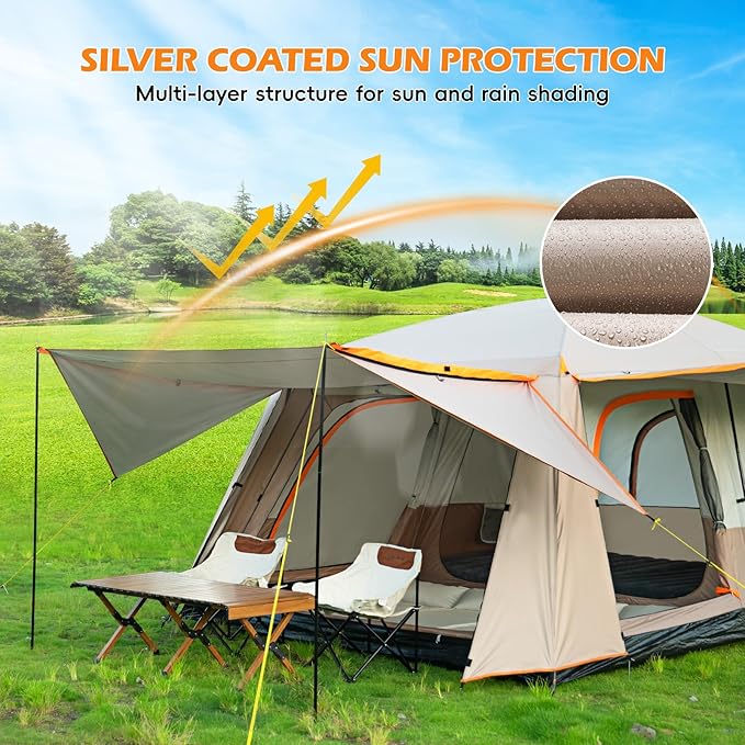 Camping Tent 4-6 Person, Double Layer, Multi-Room Family Cabin Tents with 3 Doors, Mesh Windows, Rainfly & Windproof, Large Waterpoof Tents for Outdoor Camping Hiking Picnic Gathering