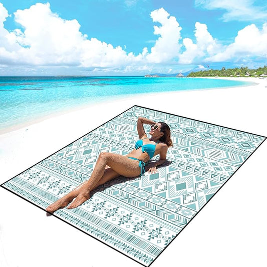 AISPARKY Beach Blanket Waterproof Sandproof, Oversized Large Beach Mat 79" X 83"/120"x108" for 1-8 Adults, Quick Drying&Compact&Lightweight, Picnic Mat Vacation Essentials for Beach Camping Travel