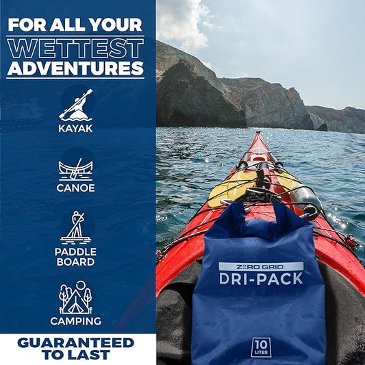 Zero Grid Waterproof Dry Bag - Floating Roll Top Drybag Keeps Dry 10L/20L/30L/40L Sizes for Backpacking, Kayaking, Boating, Camping, Fishing, Hiking, Made from Tough 500D Material