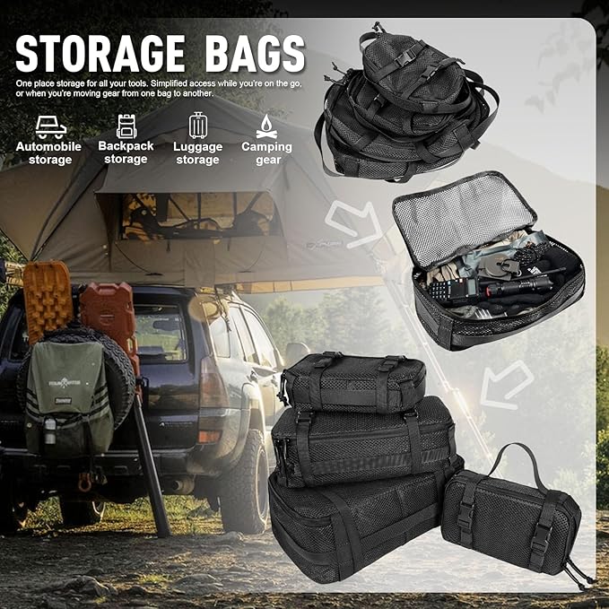 4 Set Tactical Packing Cubes ,Compressible Mesh Duffle Storage Bag,Portable Edc Molle Pouch Organizer.