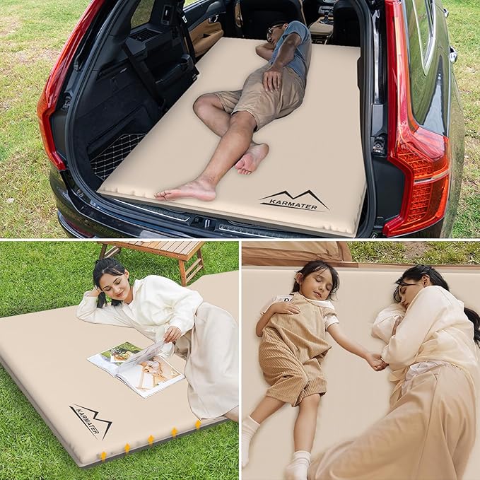 SUV Air Mattress Car Bed Camping, Inflatable Car Camping Pad with Air Pump, Ultrathick Memory Foam Camping Mattress, 9.0 R-Value Insulated Sleeping Pad 2 Person, Camping Mat for Hiking and Backpacking