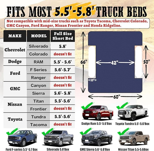 Umbrauto Truck Bed Air Mattress for 5.5'-5.8' Full Size Short Truck Beds, Inflatable Pickup Truck Sleeping Pad for Outdoor Camping with Pump and Pillows, Cruise Navy