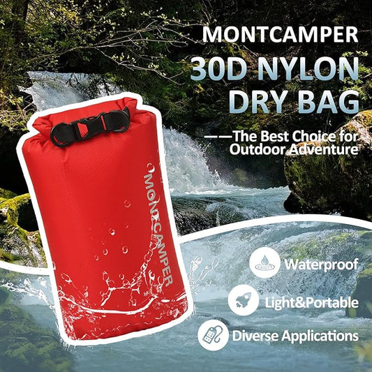 30D Nylon Waterproof Storage Sack for Camping, Hiking and fishing- Roll Top Closure-Portable Waterproof Dry Bag-Keeping Luggage Dry and Organized(5L/Red)