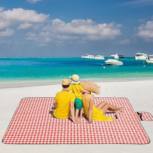 Large Picnic Blanket Beach Blanket Waterproof Sandproof Outdoor Blanket Foldable Beach Mat Sandfree Handy Mat with Carry Strap Lightweight Beach Mat fit 2 to 4 Adults for Beach Grass Lawn Park