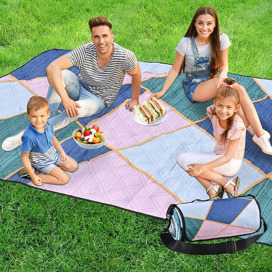Picnic Blankets Outdoor Extra Large Thick- Waterproof Beach Mat Sand Free Foldable with Carry Strap,Portable Camping Blanket, Park Blanket for Grass Lawn Hiking Travel Concerts Gifts Ideas