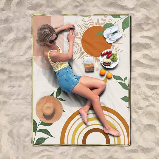 Extra Large Picnic Blankets Waterproof Foldable (60"x 80") Boho Beach Blanket Waterproof Sandproof,3-Layer Thicking Mat Outdoor Packable Camping Blanket