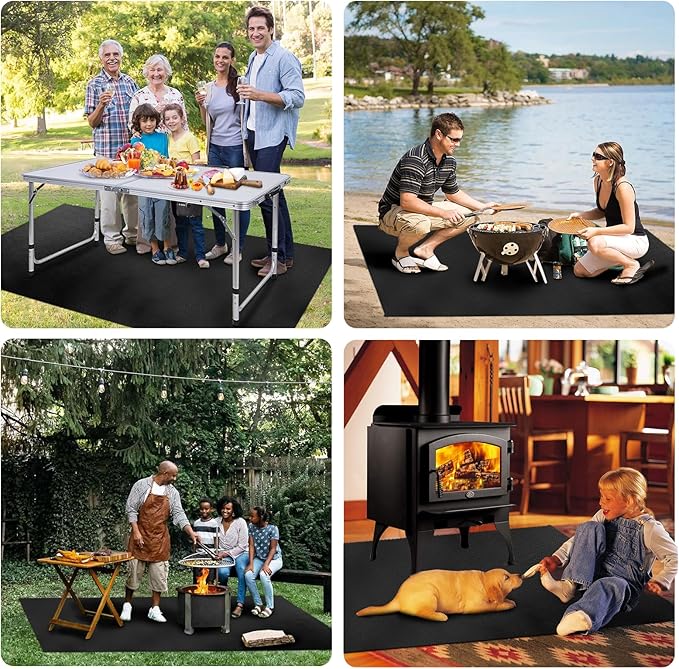 Large Under Grill Fire Pit Mats 42"x60" - Oil Waterproof BBQ Camping Stove Fireproof Mat, Reusable Easy Clean Gas Grill Mat for Outdoor Deck Protector
