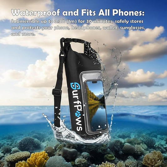 2L Waterproof Dry Bag - Multifunctional Waterproof Dry Pouch for Phone and Valuables - Essential for Outdoor Travel, Beach, Swimming, Boating, Camping (Black)