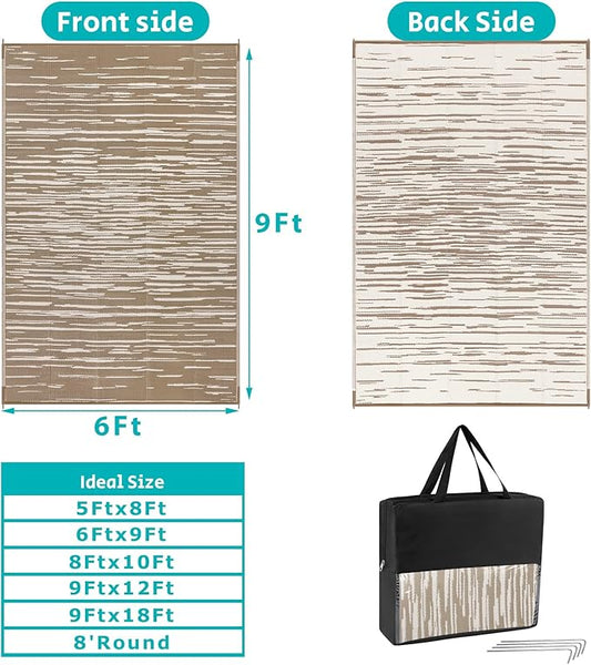HEBE Outdoor Rug 6'x9' for Patios Clearance Waterproof Patio Mat Plastic Straw Rug Reversible RV Camping Tent Rug Outside Indoor Outdoor Area Rugs for RV,Deck,Beach,Balcony,Camper