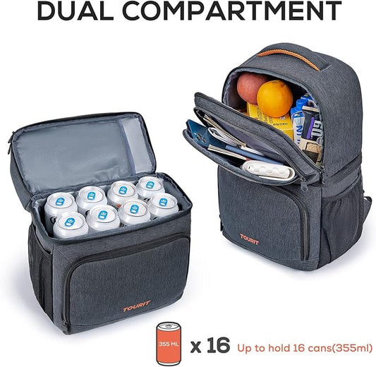 TOURIT Backpack Cooler with Double Decks, Insulated Cooling Bag for Lunch, Waterproof Lightweight for Men to Camping, Picnic, Hiking, Beach Park