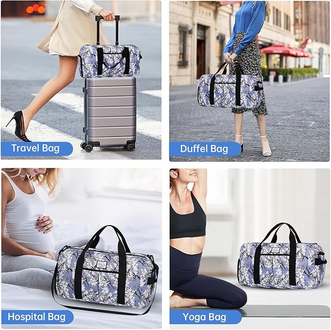 KAMO Travel Duffle Bag, Weekender Bags for Women with Shoe Compartment, Gym Bag for Women with Wet Pocket Workout Dance Tote Bag Personal Item Travel Bag with Trolley Sleeve