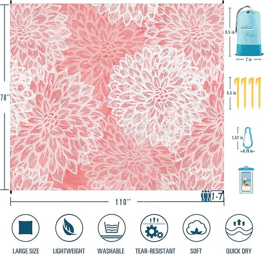 Beach Blanket Sandproof Waterproof 78''×110'' 1-7Adults Oversized,Compact Lightweight Durable Beach Mat for Travel Camping Hiking Picnic Blanket