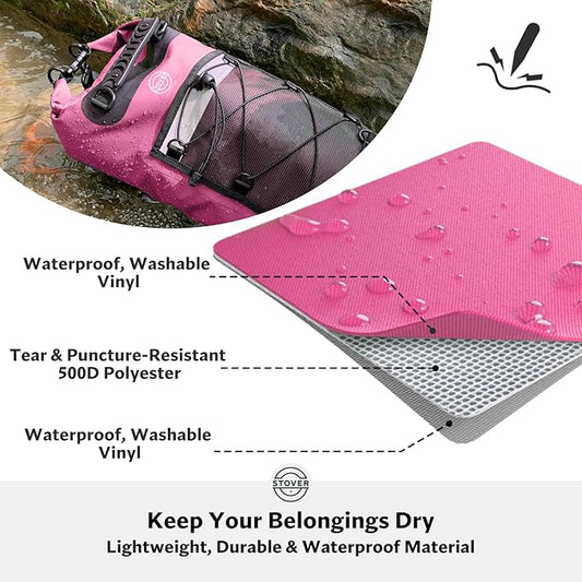 STOVER 5/10/25/30/40/55L Waterproof Dry Backpack & Phone Case- Medium Floating Dry Bag for Kayaking, Travel, Hiking, Fishing, Camping, Motorcycles & Beach, Heavy-Duty Roll Top Men/Women (Pink)