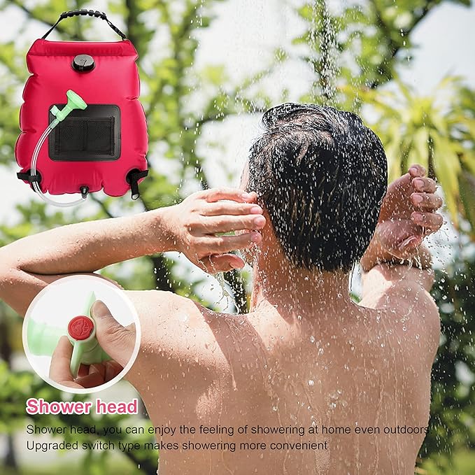 Solar Shower Bag, Solar Heating Camping Shower Bag, 5Gal(20L) Portable Camping Shower Bag, with Removable Hose and On-Off Switchable Shower Head, for Outdoor Traveling/Climbing/Hiking/Beach/Swimming