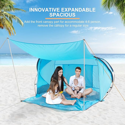 Beach Tent with Canopy, Beach Cabana Sun Shelter for 4-6 Person, Lightweight Portable Beach Cabana with UPF 50+ Sun Shelter and Ventilation Windows, Ideal for Family Fun and Outdoor Camping