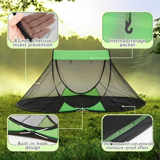 Pop up Mosquito Net Tents for Camping Foldable Pop Tent with Ground Pins Waterproof Freestanding Insect Bug Net for Beach Hiking Summer Outdoor Bed Protection