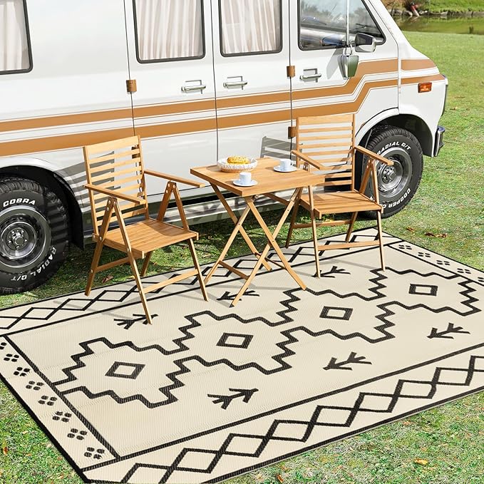 Uphome Outdoor Plastic Straw Rug 6x9 ft, Reversible Waterproof Outdoor Rug Carpet, Tan Boho Patio Rug, RV Camping Rug for Outside, Indoor Outdoor Area Rug for Backyard Deck Balcony Picnic, 6'x9'