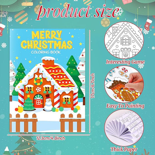 HOWAF 24pcs Gingerbread Christmas Coloring Books Bulk, Christmas Coloring Page with Paint Pens Gingerbread House for Xmas Holiday Favors Activities Bags Fillers Gingerbread Man Drawing Book