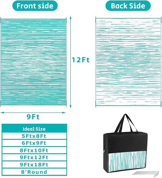 HEBE Outdoor Rug 9'x12' for Patios Clearance Waterproof Patio Mat Plastic Straw Rug Reversible RV Camping Tent Rug Outside Indoor Outdoor Area Rugs for RV,Deck,Beach,Balcony,Camper