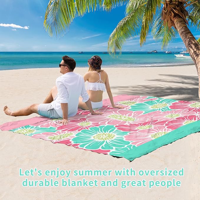 BYDOLL Beach Blanket Waterproof Sandproof 78''ร81'' Suits1-4 Adults Compact Lightweight Oversized Sand-Free Blanket Large Picnic Mat for Beach Travel Camping Hiking