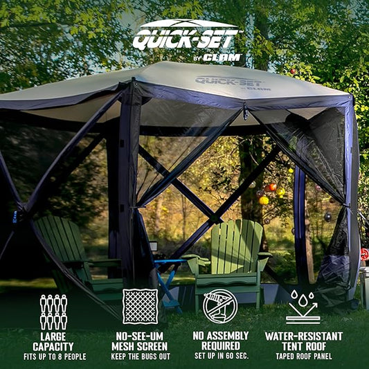 CLAM Quick Set Venture 9 by 9 Ft Portable Canopy Shelter, Blue + Clam Quick Set Screen Hub Tent Wind & Sun Panels, Accessory Only, Blue (3 Pack)