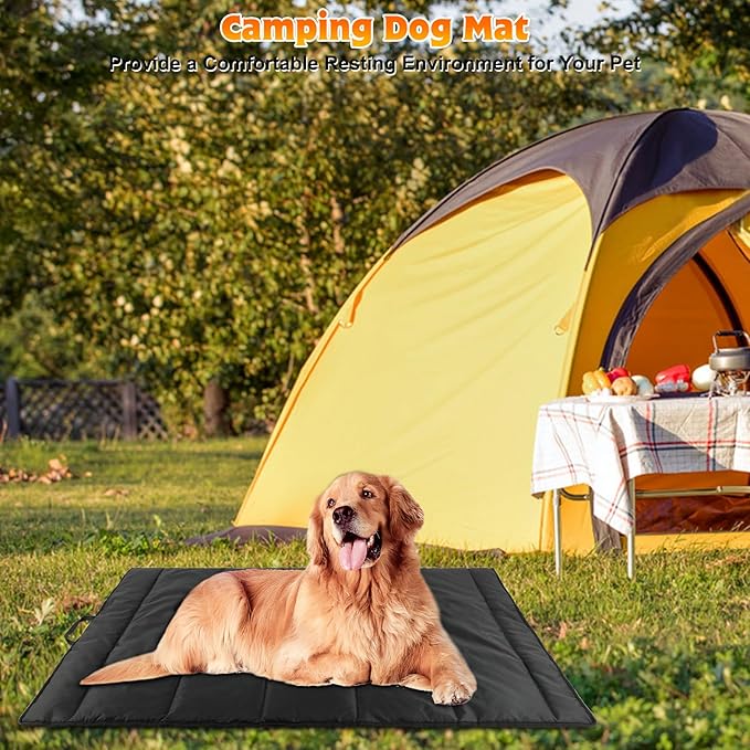 BWOGUE Large Outdoor Dog Bed, Portable Waterproof Camping Mat, Washable Travel Mat with Carry Bag for Medium and Large Dogs, 57"X39" (Black)