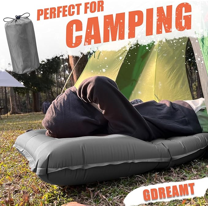 Inflatable Camping Sleeping Pad with Pillow, Extra Thick 4 Inch Sleeping Mat with Built-in Pump, Compact & Ultralight Camping Air Mattress for Backpacking Hiking Tent Traveling