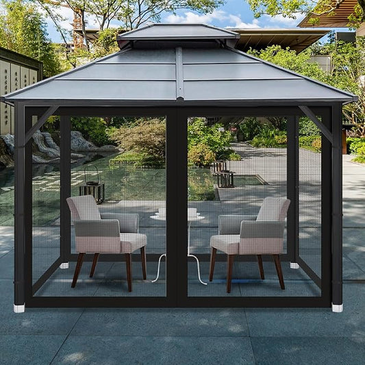 Gazebo Universal Replacement Mosquito Netting, 10' x 12' Outdoor Mesh Netting Screen 4-Panel Sidewall with Zipper for Patio Canopy Garden Porch Pergolas and Backyard, Black(Mosquito Net Only)