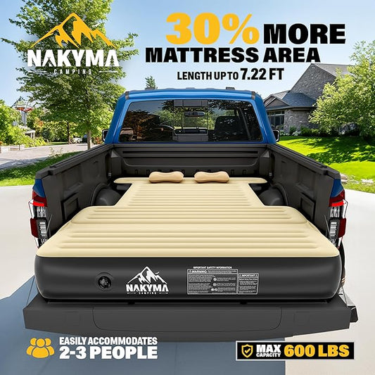 Truck Bed Air Mattress with Extension for 5.5-5.8ft Full Size Short Truck Beds Tent, 86.6"x63"x9.8" Inflatable Camping Air Mattress Pickup Bed with 12V Pump, Sleeping Pad for F-Series, Ram etc