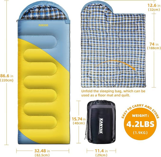 Camping Sleeping Bag, 32℉ Sleeping Bags for Adults Kids Teens Cold Weather Warm Sleeping Bag Winter for 3-4 Season Camping, Camping Gear Equipment, Traveling, and Outdoors