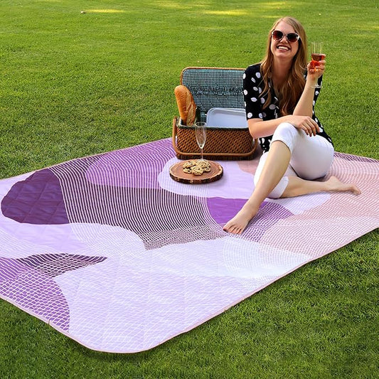 Whale Flotilla Extra Large Waterproof Picnic Blankets 60"x80", Foldable Lightweight Outdoor Blanket for Camping, Hiking, Traveling, Soft Portable Easy to Clean Picnic Mat for Beach Grass Park, Purple