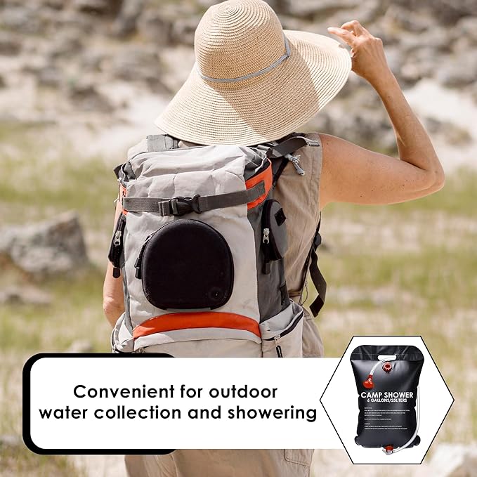 Solar Shower Bag, 5 Gallons/20L Portable Camping Shower Bag, with Removable Hose and Switchable Shower Head for Camping Beach Swimming Outdoor Traveling (Black)