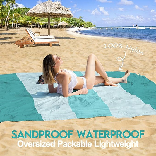 BYDOLL Nylon Beach Blanket Waterproof Sandproof Oversized 10'x9' Suits 1-8 Adults Sand Free Extra Large Blanket Lightweight Soft Picnic Mat for Beach Travel Camping