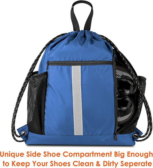 BeeGreen Drawstring Backpack Sports Gym Bag With Shoe Compartment and Two Water Bottle Holder …