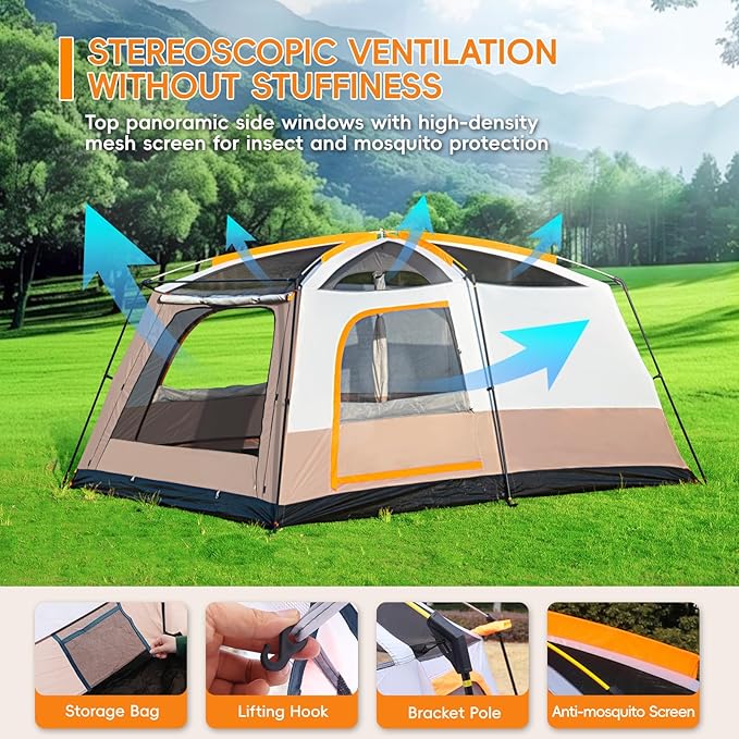 Camping Tent 4-6 Person, Double Layer, Multi-Room Family Cabin Tents with 3 Doors, Mesh Windows, Rainfly & Windproof, Large Waterpoof Tents for Outdoor Camping Hiking Picnic Gathering