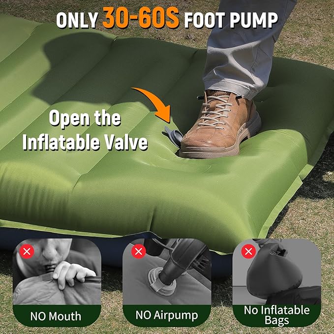 Camping Sleeping Pad, Thick 5 Inch Camping Mat with Pillow Built-in Foot Pump Ultralight Inflatable Sleeping Pads for Camping, Backpacking, Hiking, Tent
