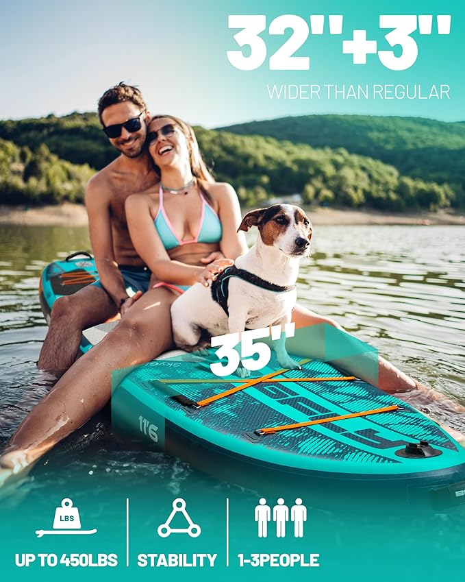 11'6×35" Super Wide Inflatable Stand Up Paddle Board, Ultra Stable Wide SUP for 2+1 People/Family/Big Size, 100L Backpack, All-Round Sup Board, US Big Fin