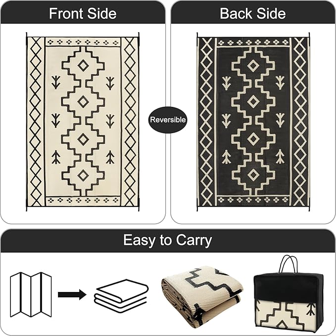 Uphome Outdoor Plastic Straw Rug 6x9 ft, Reversible Waterproof Outdoor Rug Carpet, Tan Boho Patio Rug, RV Camping Rug for Outside, Indoor Outdoor Area Rug for Backyard Deck Balcony Picnic, 6'x9'