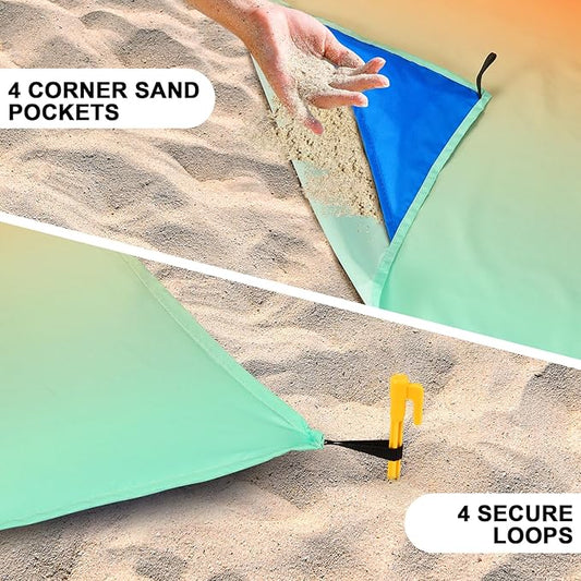 Beach Blanket Waterproof Sandproof Beach Mat 79" X 83" /10'x9'for 2-8 Adults Quick Drying Outdoor Picnic Mat Beach Accessories for Travel, Camping, Hiking