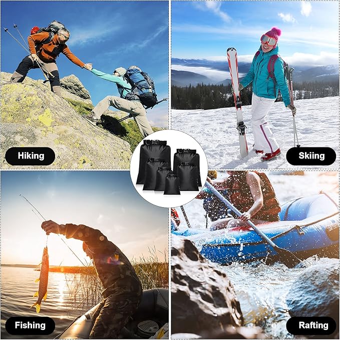 Shappy 6 Pcs Waterproof Dry Bag Set 6 Sizes Lightweight Sacks and Long Adjustable Shoulder Strap Outdoor Water Proof Keep Gear Dry Bag Stuff Sacks for Backpacking, Boating, Hiking, Camping (Black)