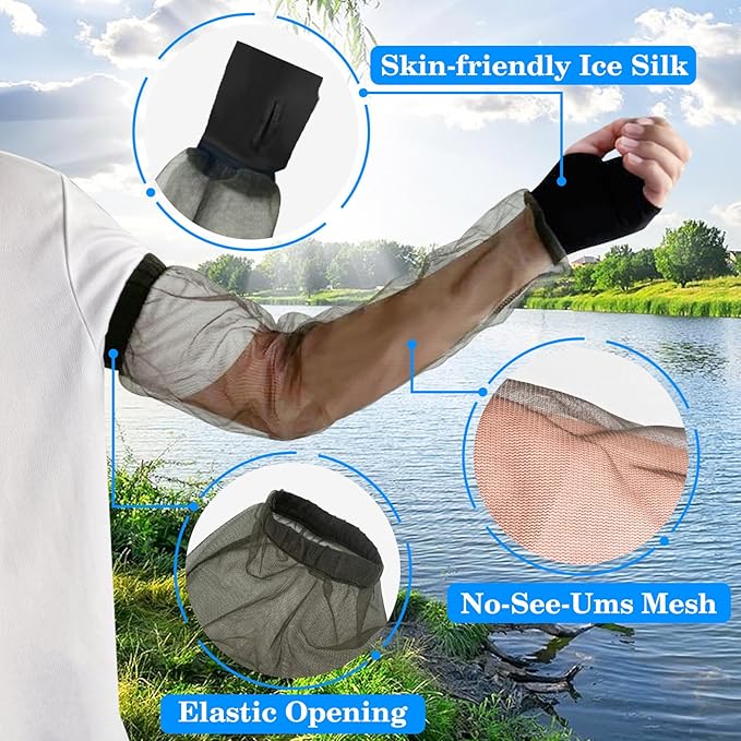 South to East Premium Mosquito Sleeves for Insect, 2 Pack, Fly & Bug Protection | No-See-Um Net for Camping, Hiking, Fishing, Gardening, Safari, Arm Nettng for Adults, 1 Carrybag