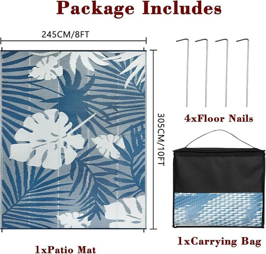 Homcomoda Outdoor Rugs 8’x10’ Waterproof Reversible Patio Rugs Outdoor Clearance Lightweight Outdoor Rugs Portable RV Camping Mats for Tents Deck Porch BBQ Beach Backyard