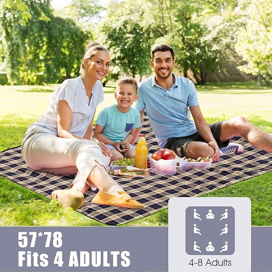 G GOOD GAIN Waterproof Picnic Blanket Portable with Carry Strap for Beach Mat or Family Outdoor Camping Party (Brown)