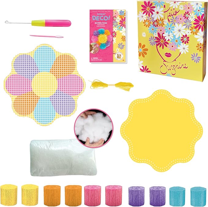Totally Deco Daisy Latch Hook Hooked Rug Pillow Kit to Make and Display