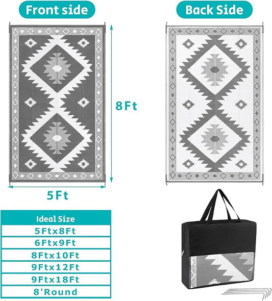 HEBE Outdoor Rug 5'x8' for Patios Clearance Waterproof Patio Mat Plastic Straw Rug Reversible RV Camping Tent Rug Outside Indoor Outdoor Area Rugs for RV,Deck,Beach,Balcony,Camper