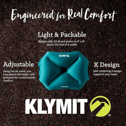 Klymit Pillow X Travel Pillow, Lightweight Inflatable Hybrid Airplane, Backpacking, Hammock, and Camping Pillow