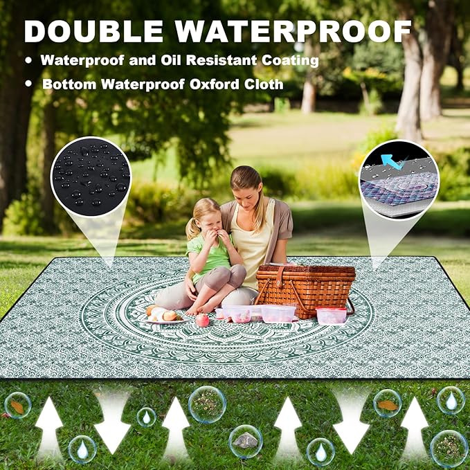 80x80 Picnic Blankets Waterproof Sandless Folding Outdoors Camp Excersise Rug Huge Boho Floor Gym Meditation Mat Yard Blanket Giant Pet Camping Items Beach Trips Garden Necessities Gift Ideas
