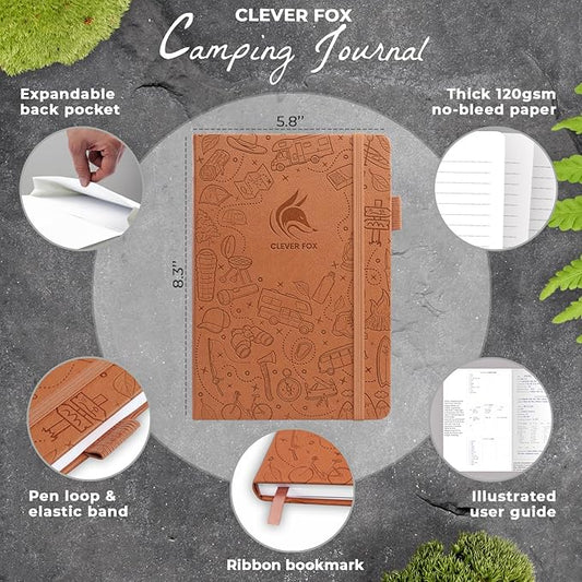 Clever Fox Camping Journal – Camper Log Book & RV Trip Planner – Outdoor Camp Journal & Adventure Travel Notebook – 12 Trips Total, 8 Pages per Trip – Hardcover, A5 Size (Brown)