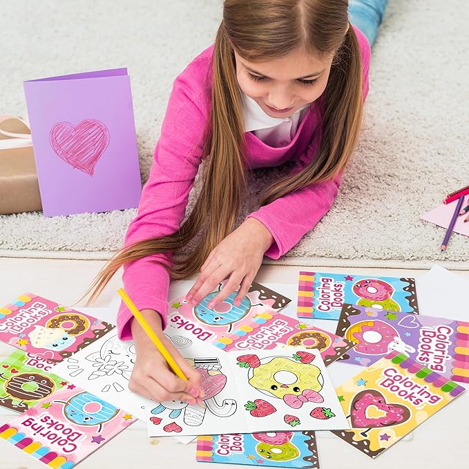 24Pcs Donut Coloring Books for Kids Bulk Cute Mini Coloring Booklet DIY Art Drawing Book with Dessert Doughnut for Toddlers Birthday School Party Favors Goodie Bag Filler